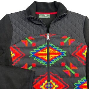 Lauren Ralph Lauren Active Womens Fleece Jacket Southwestern Quilted Black‎ L